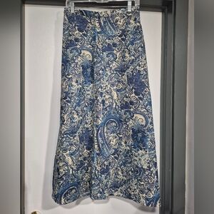 NWOT Denim & Co. Paisley Linen Blend Pull On A Line Skirt